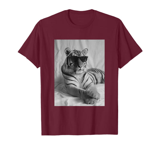 Cute Tiger with Sunglasses Stylish Feline Animal Photography T-Shirt