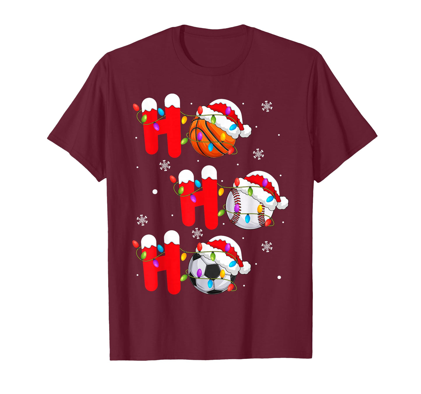 Basketball Baseball Soccer Christmas Ho Ho Ho Santa Xmas T-Shirt