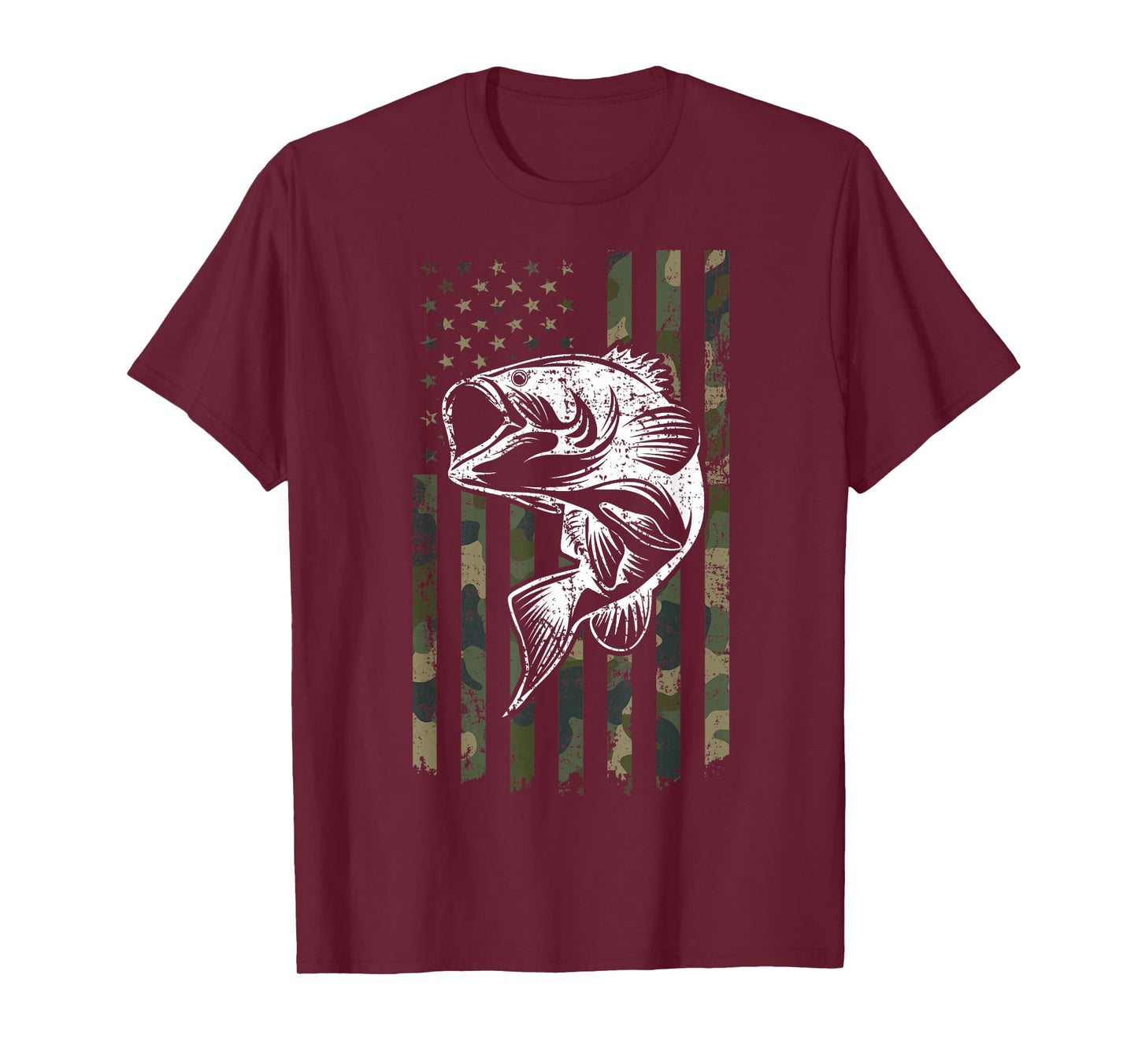 Large mouth Bass Fishing Camo American Flag USA Fisherman T-Shirt