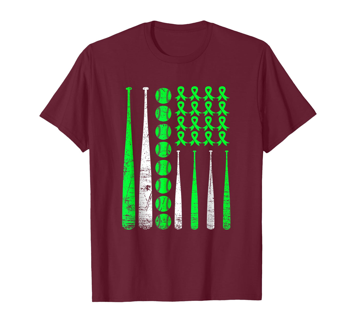 Vintage Baseball Mental Health Day American USA Flag Awarene T-Shirt