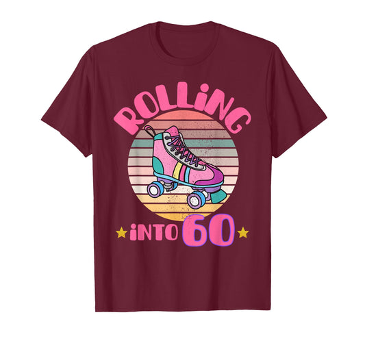 Roller Skating 60 Year Old Birthday Girl Rolling Into 60 T-Shirt