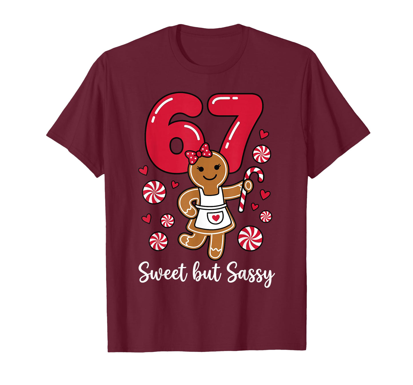Cute Gingerbread Girl 67 Red Bubble Letters Peppermint T-Shirt