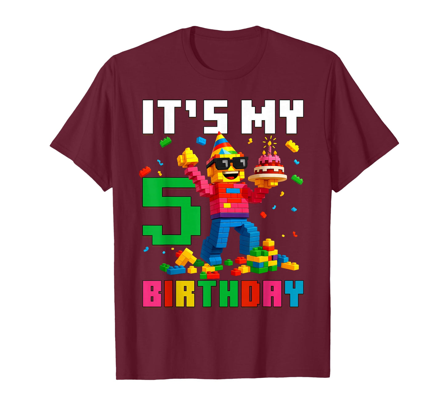 It's My 5th Birthday Boy Building Bricks 5 Year Old Boys T-Shirt