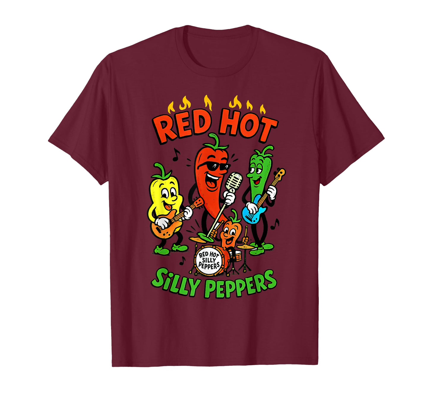 Red Hot Silly Peppers Vintage Cartoon | Funny Veggie Band T-Shirt