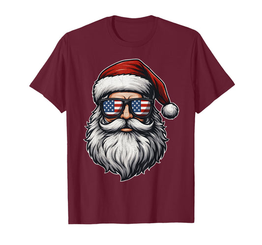 Vintage Cool Santa USA Flag Glasses Christmas Xmas Men T-Shirt