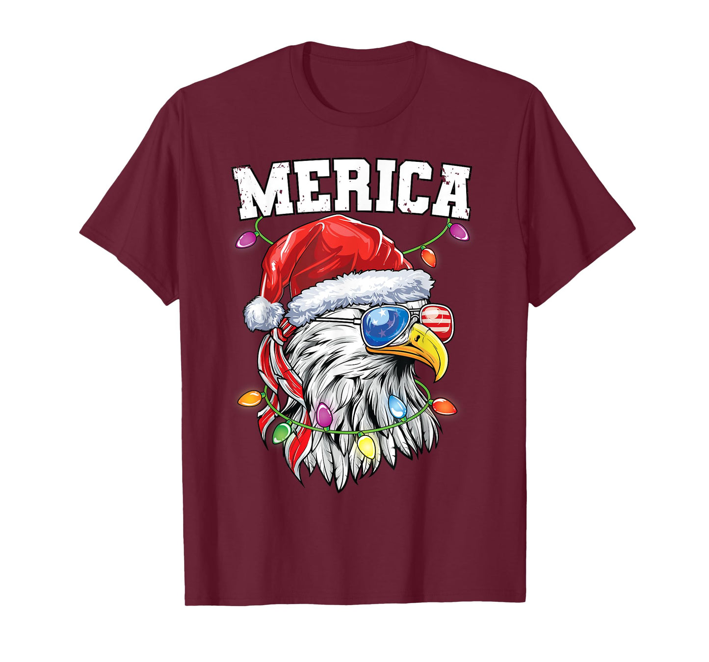 Merica Christmas Shirt Patriotic Veteran Santa Bald Eagle T-Shirt for Women Kids Men