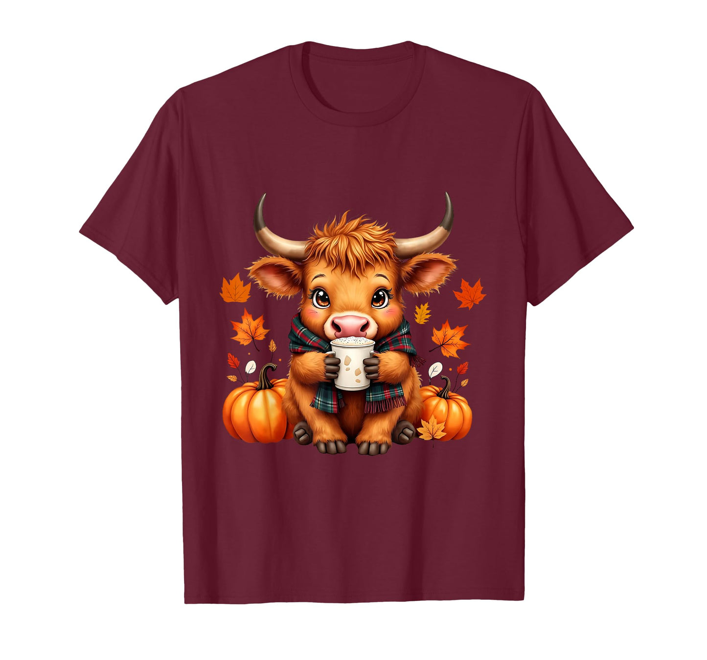 Cute Highland Cow Autumn Pumpkin Fall Coffee Pumpkin Spice T-Shirt