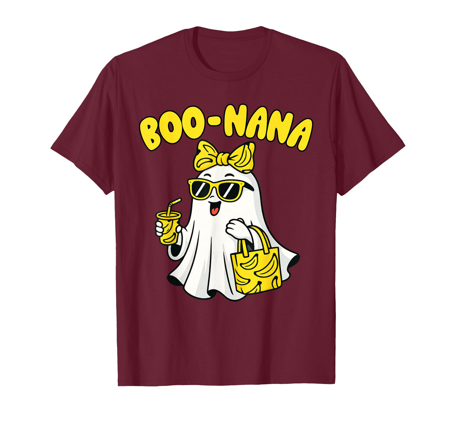 Boo Nana Funny Spooky Banana Ghost Bow Coquette Halloween T-Shirt