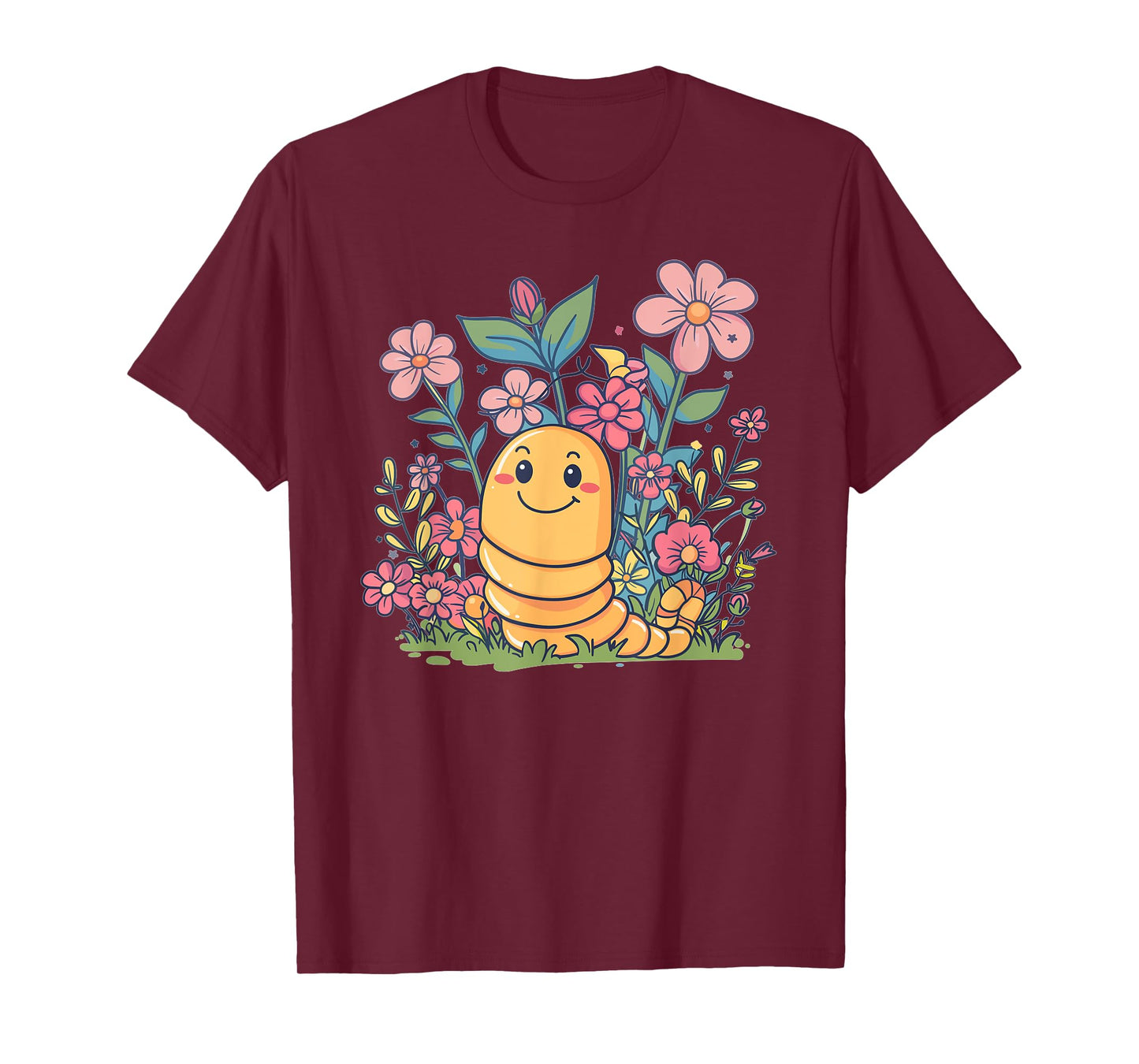 Cute Worm With Flowers I Kids Worm T-Shirt