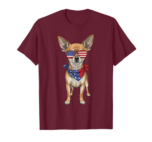 Chihuahua USA US Flag 4th of July America Cute Dog T-Shirt