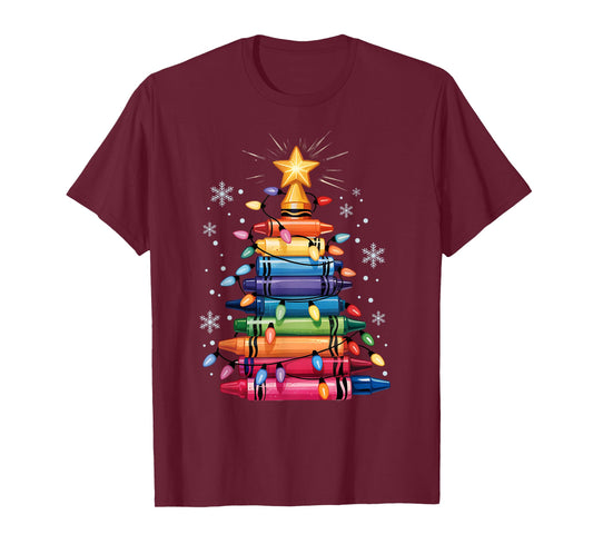 Crayon Christmas Tree Funny Merry Christmas Teacher T-Shirt