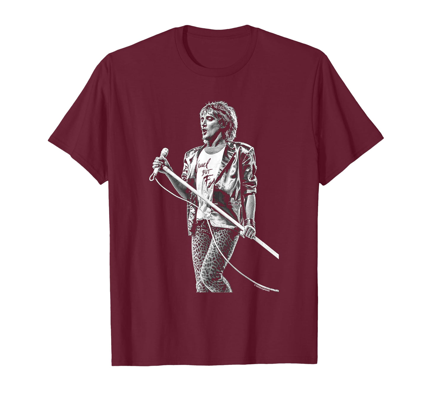 Rod Stewart Singer Mic Stand Pose Faces by Allan Ballard T-Shirt