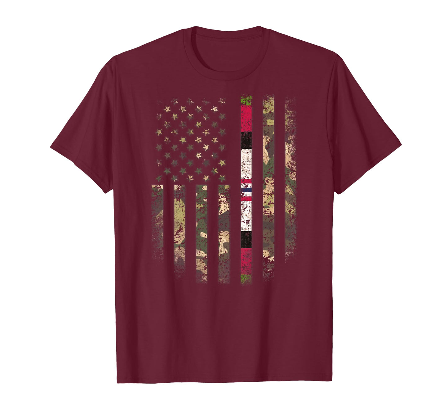 Proud Afghanistan Veteran Camo US Flag Ribbon Military Gifts T-Shirt