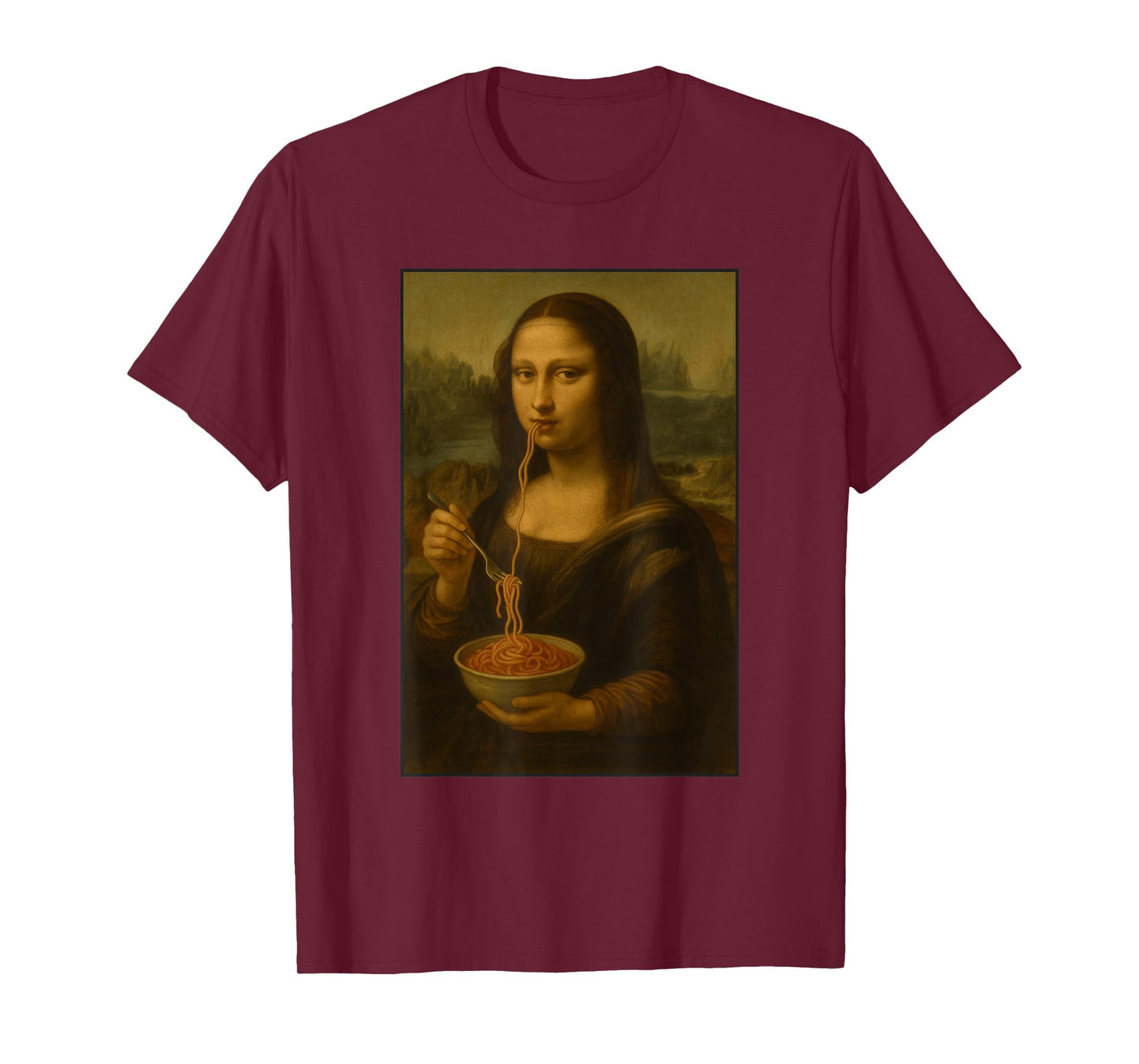 Mona Lisa Eating Spaghetti Funny Classic Art Pasta Foodie T-Shirt