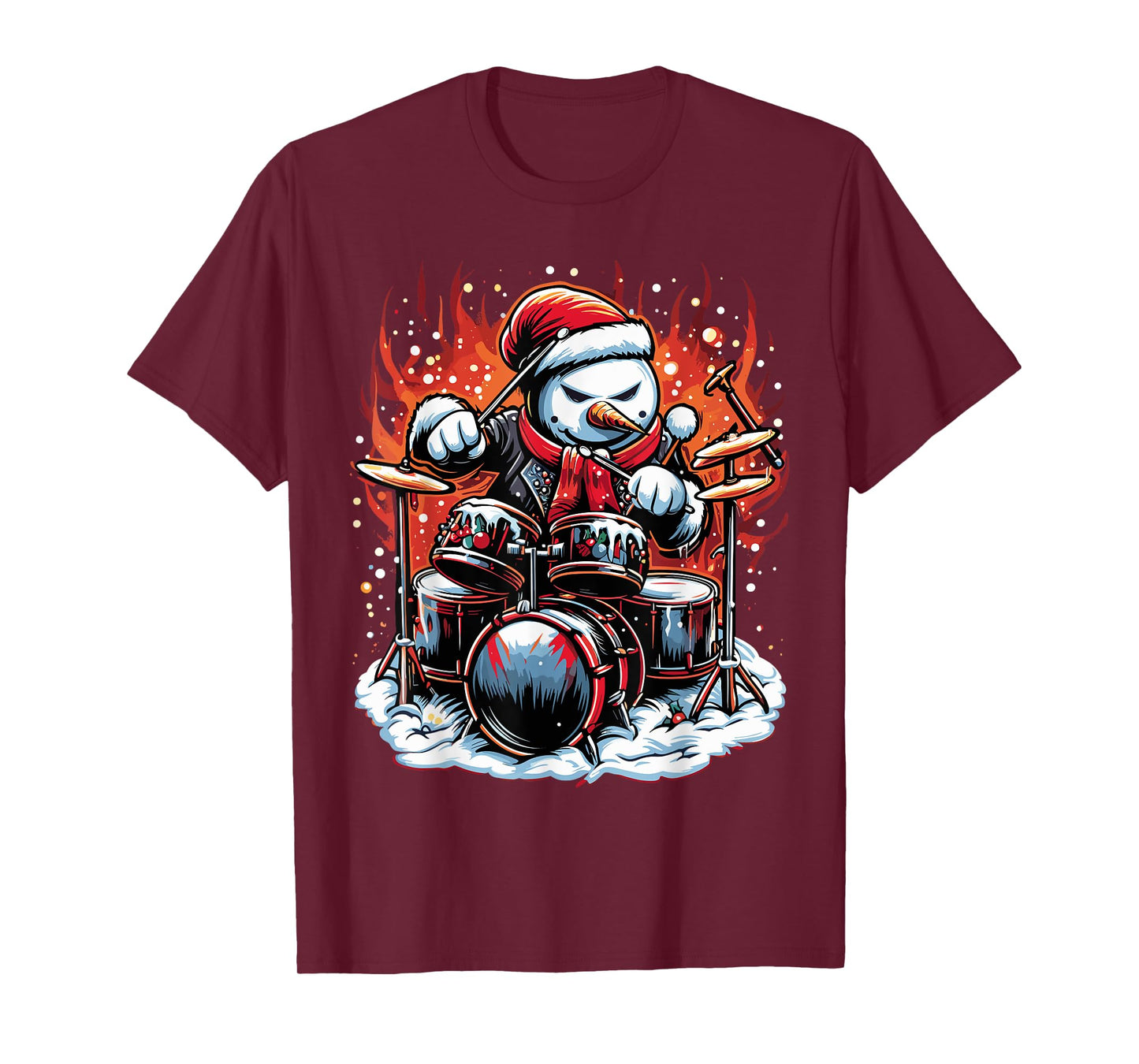 Christmas Rockin' Drums Snowman Drummer Firestorm Graphic T-Shirt