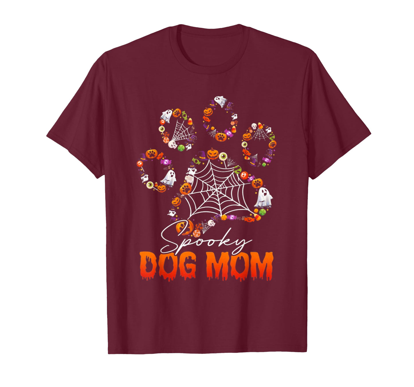 Spooky Dog Mom Cute Dog Paw Halloween T-Shirt