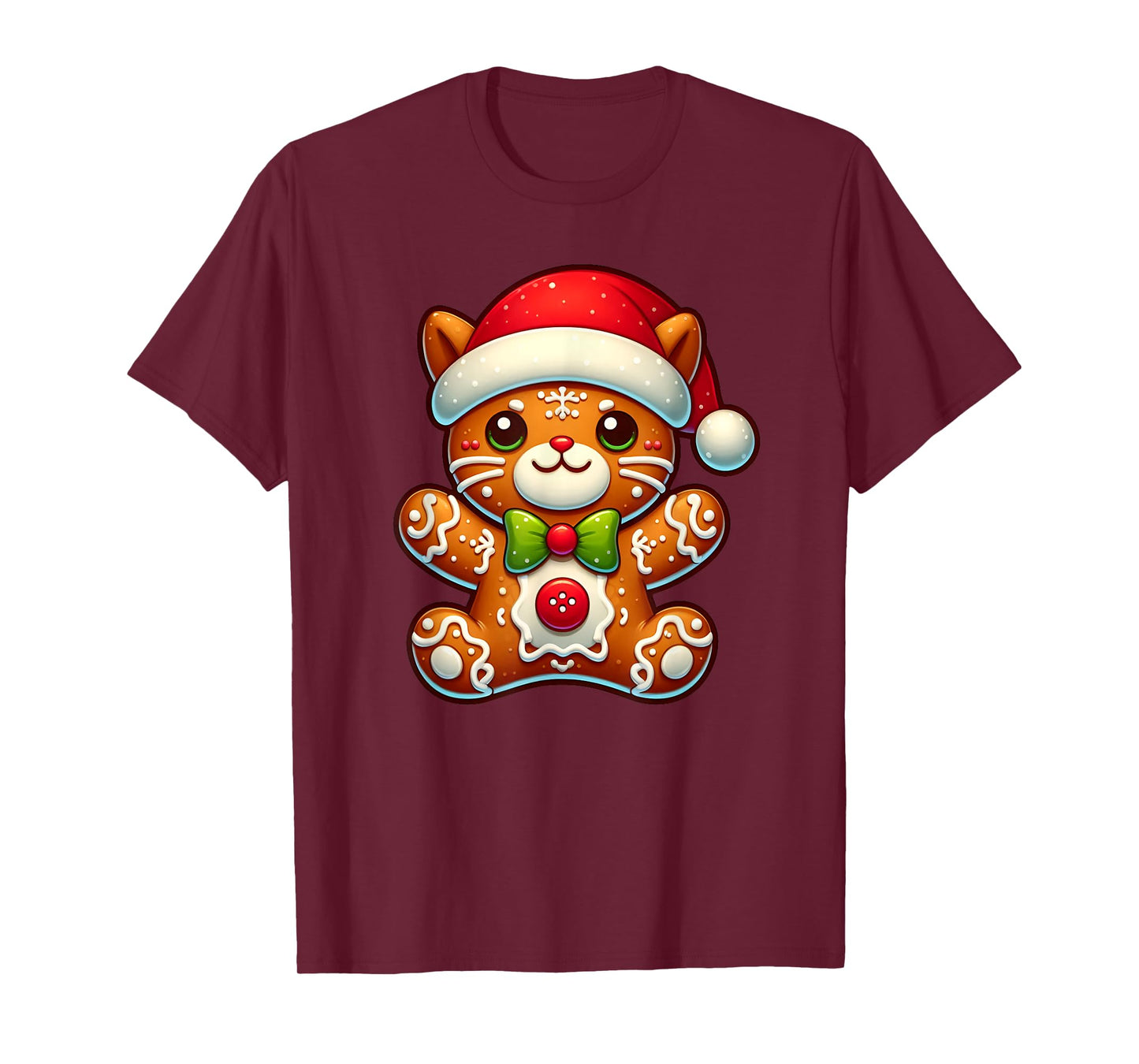 Funny Gingerbread Man Cat Christmas Womens Mens Kids T-Shirt