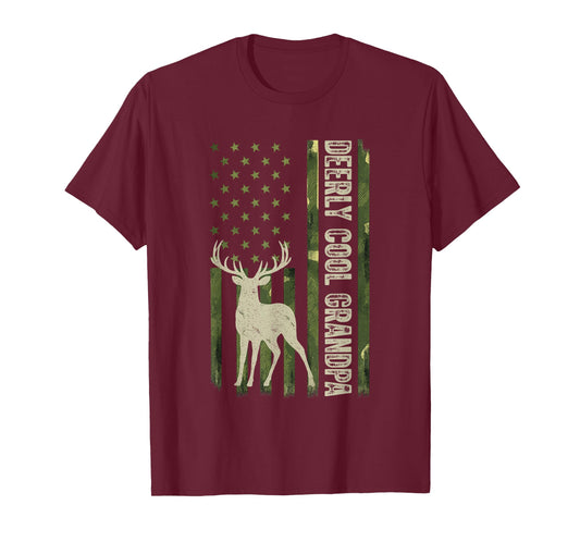 Deerly Cool Grandpa Camouflage USA Flag Deer Hunting Season T-Shirt