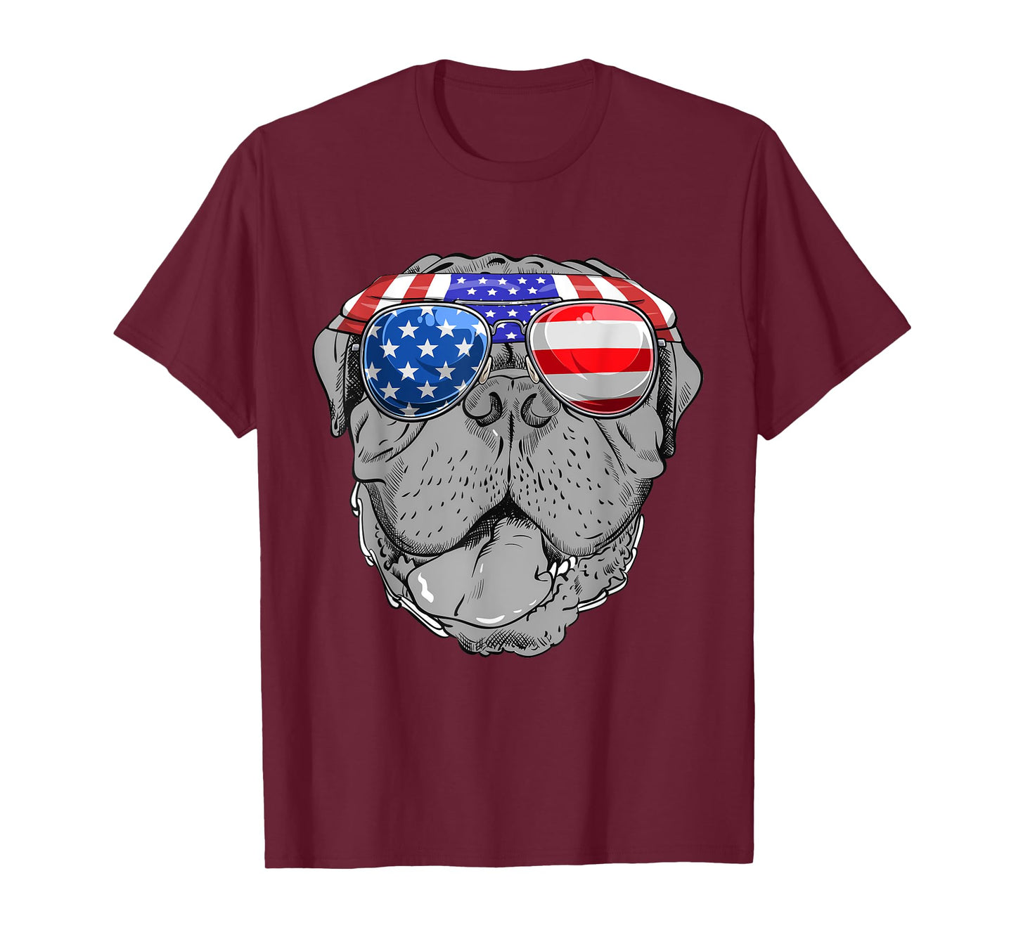 French Mastiff Dog Sunglasses Flag American T-Shirt
