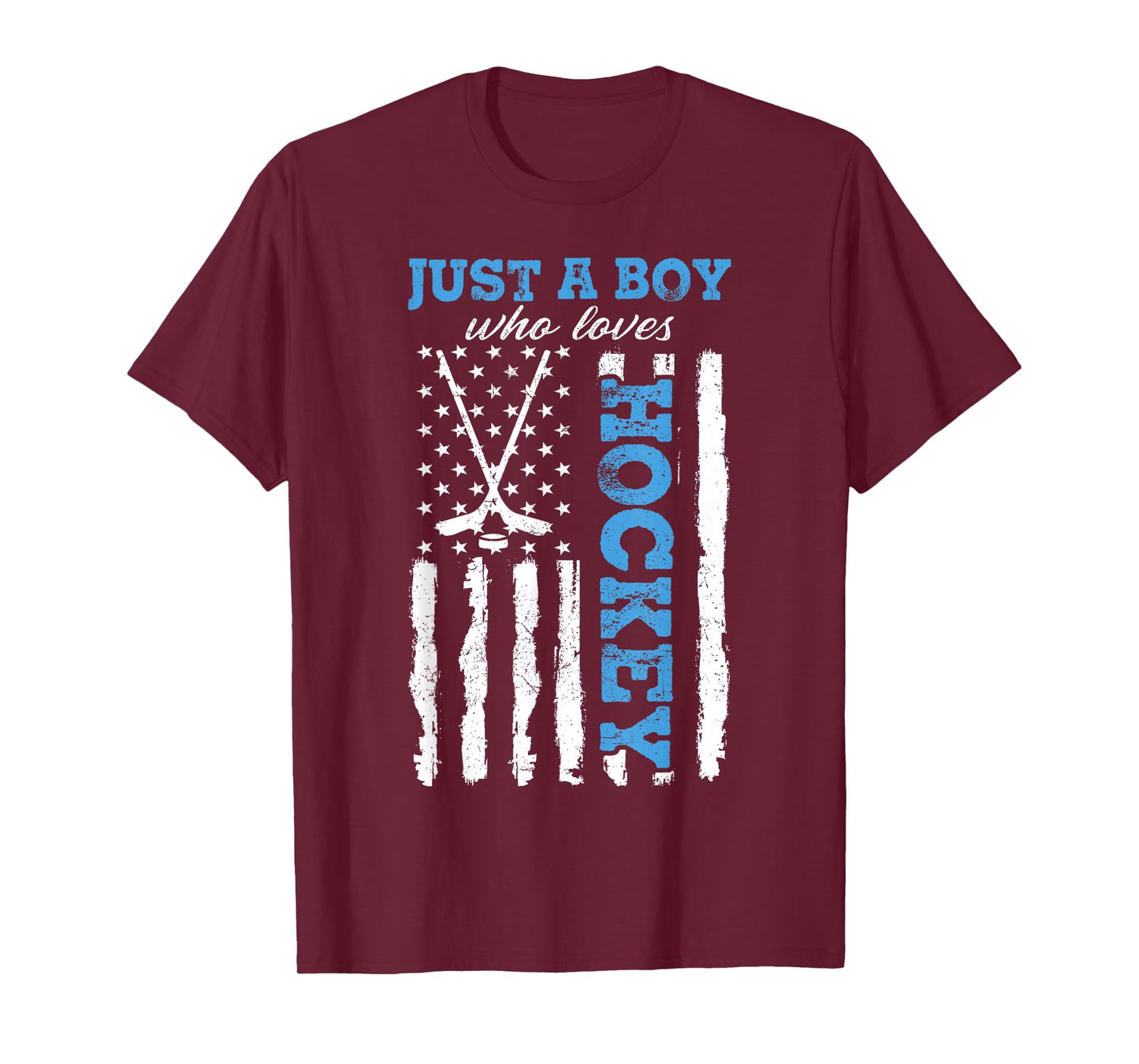 Just A Boy Who Loves Hockey USA Flag Ice Hockey Boys Kids T-Shirt
