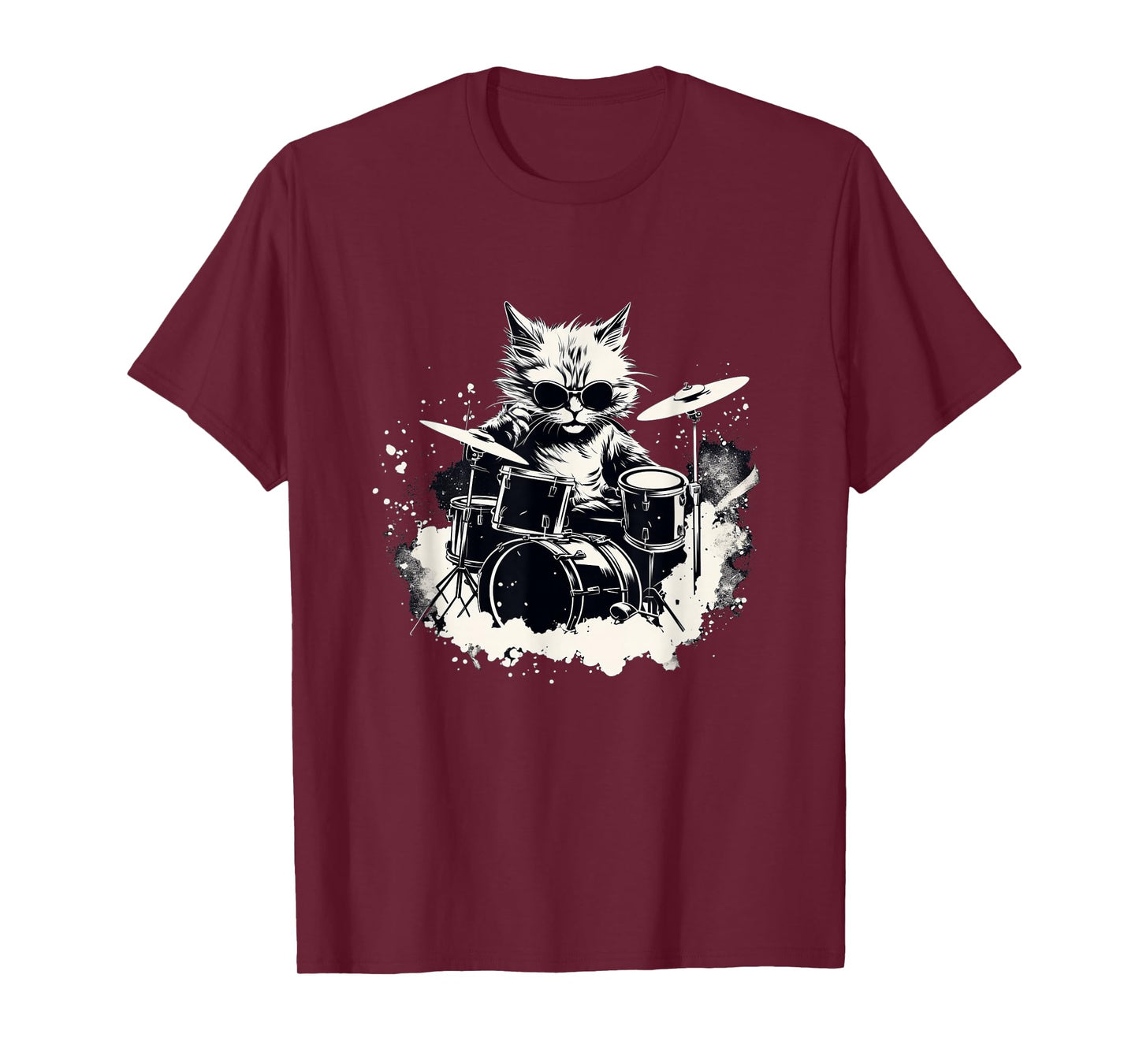 Funny Punk Kitten Kitty Cat Drummer Playing Drums T-Shirt