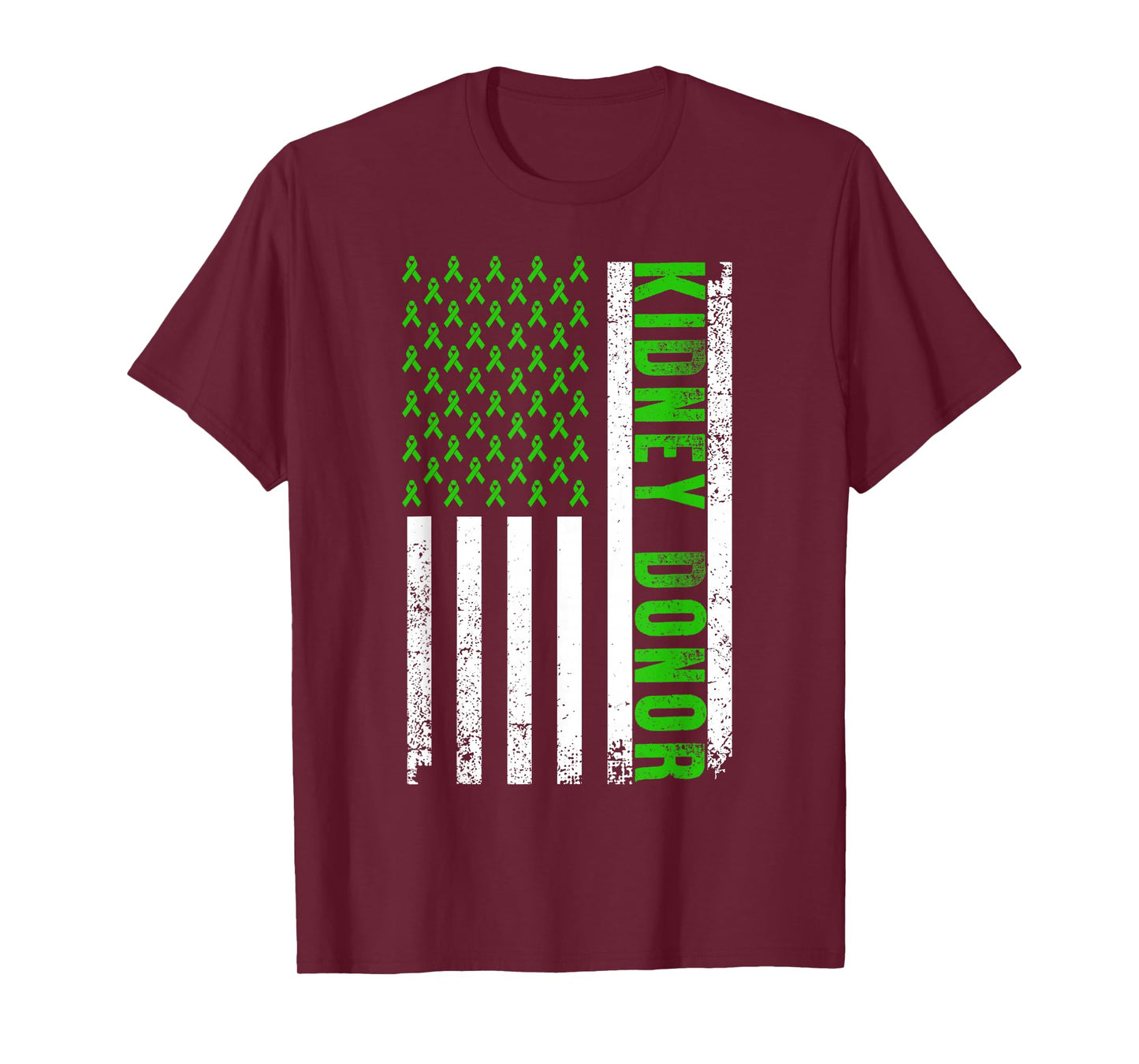 Cute Kidney Donor US Flag Art Kidney Transplant Green Ribbon T-Shirt