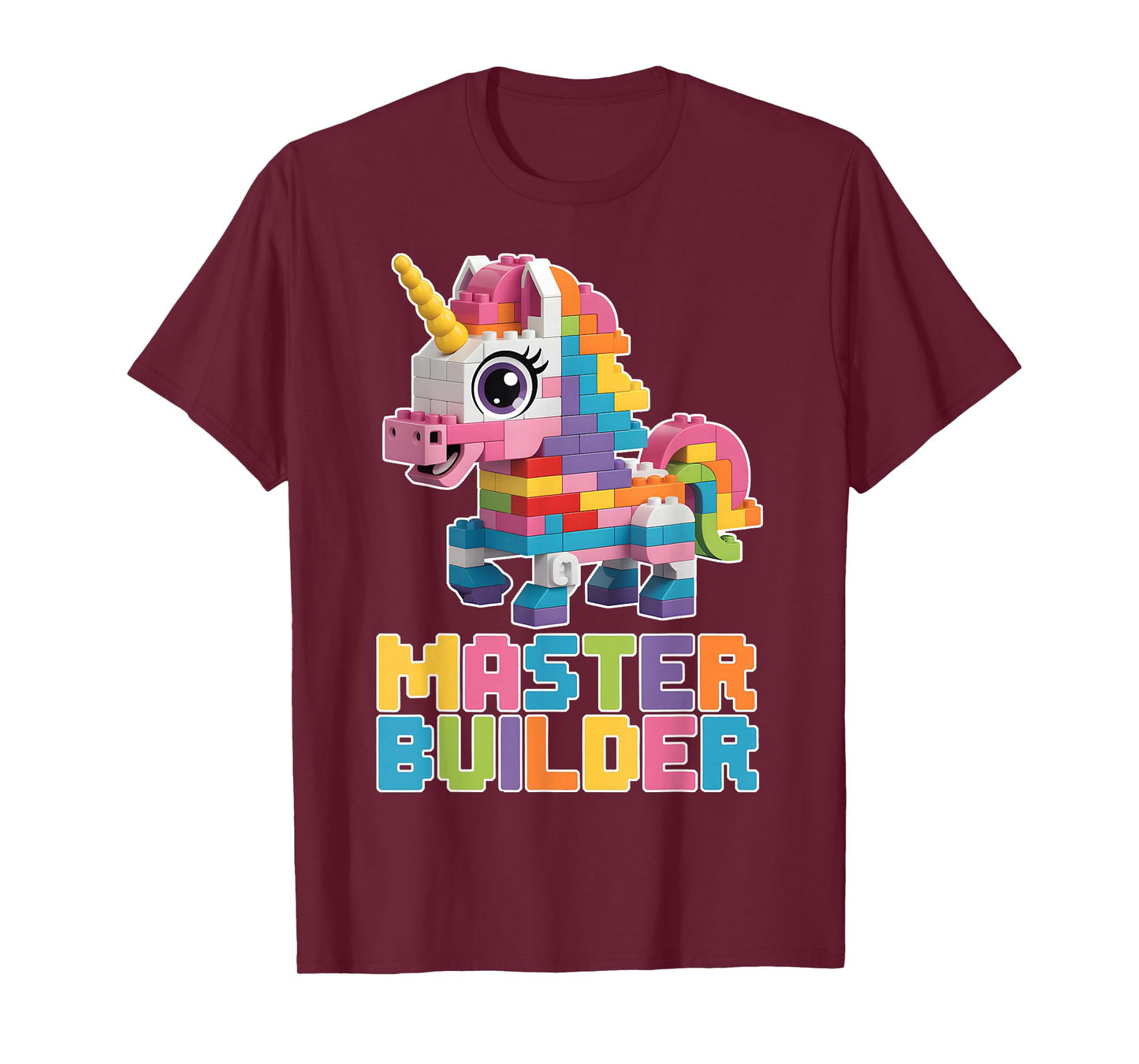 Master Builder Unicorn Blocks Bricks Building Kids Boys T-Shirt