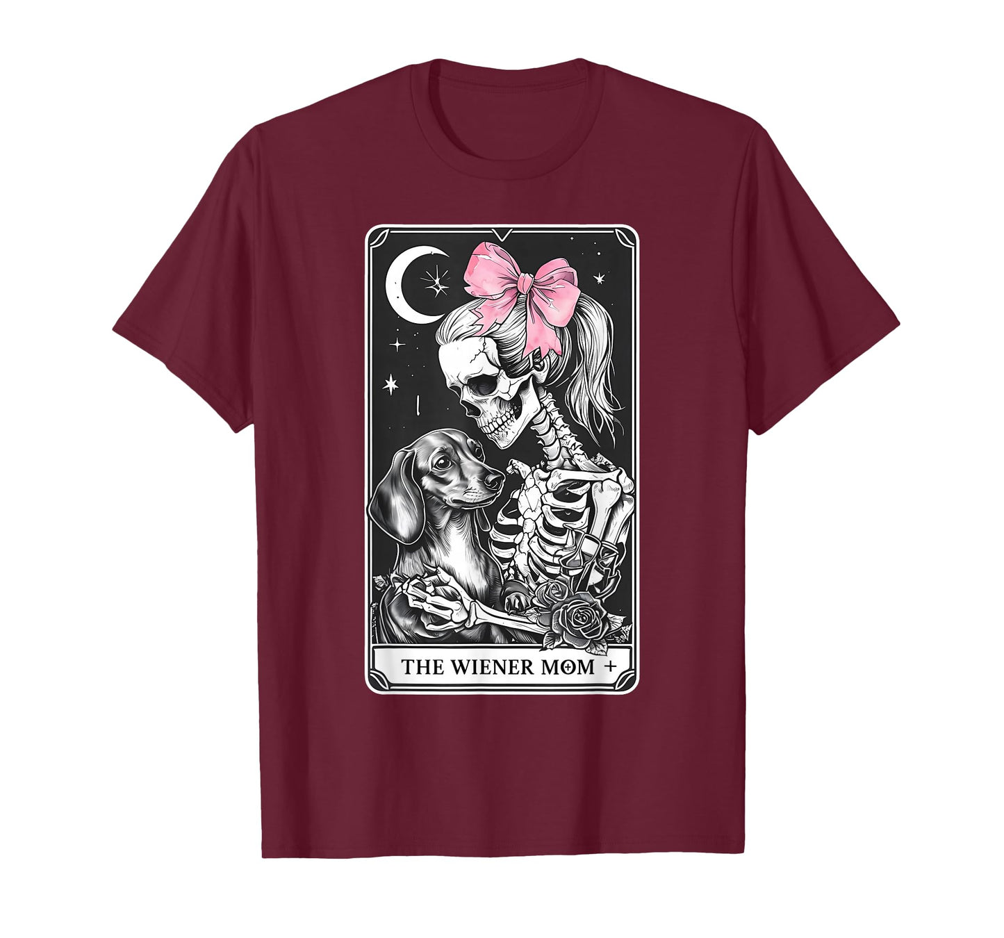 Dachshund Skeleton Tarot Card Coquette Bow Weenie Dog Mom T-Shirt
