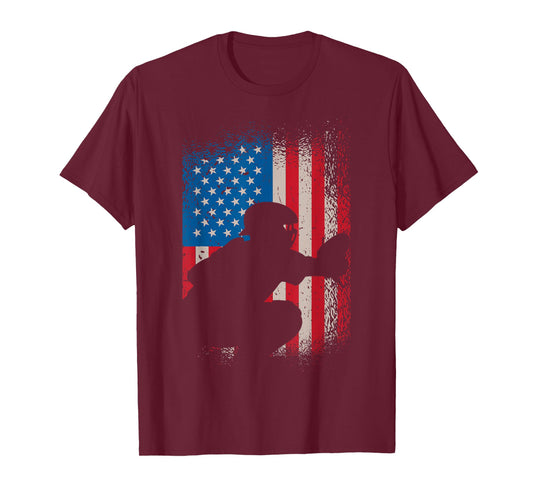American Flag Baseball Catcher Design - USA Flag Baseball T-Shirt