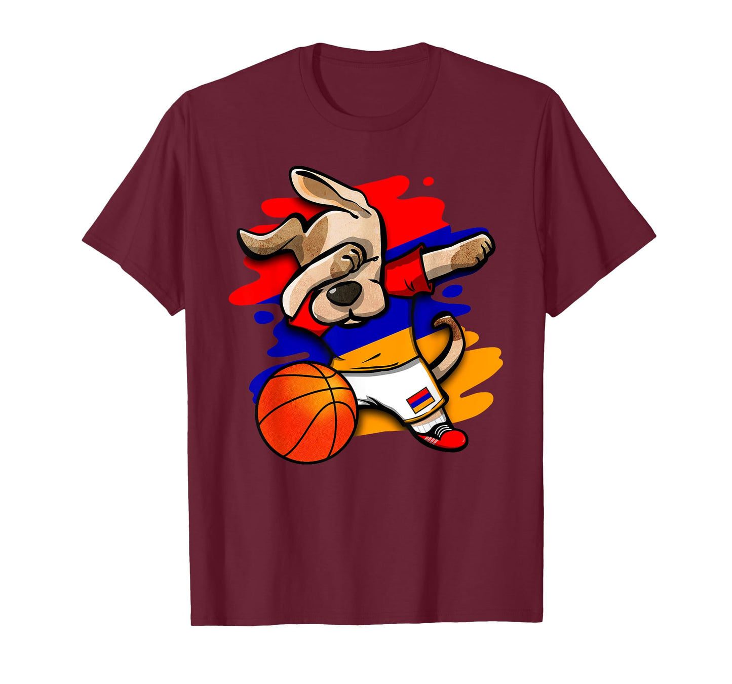 Dabbing Dog Armenia Basketball Fans Jersey Armenian Flag T-Shirt