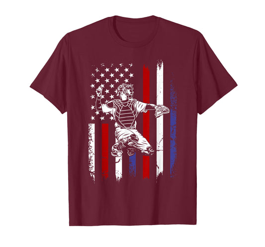 Baseball American Flag Patriotic Catcher 4th of July T-Shirt