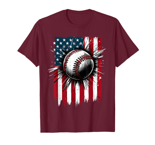 Patriotic Baseball 4th of July USA American Flag Men Boy Kid T-Shirt