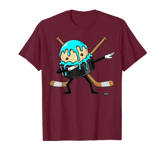 Dabbing Hockey Puck Drip Ice Cream Kids Youth Boys Girls T-Shirt