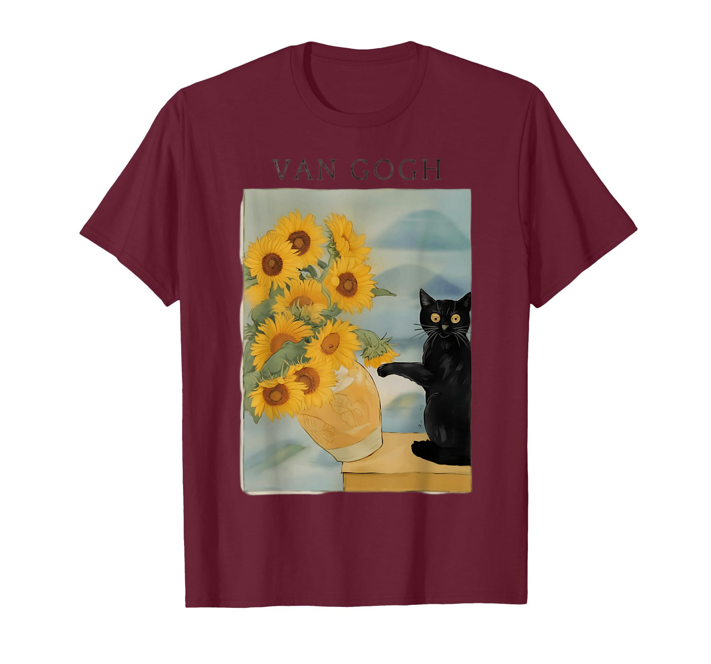 Funny Cat Sunflowers Van Gogh T-Shirt