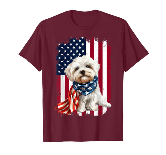 Maltese dog American Flag 4th Of July Maltese dog Lovers T-Shirt