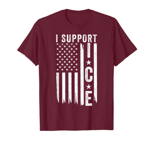 I Support ICE, Immigration Officers American Flag T-Shirt
