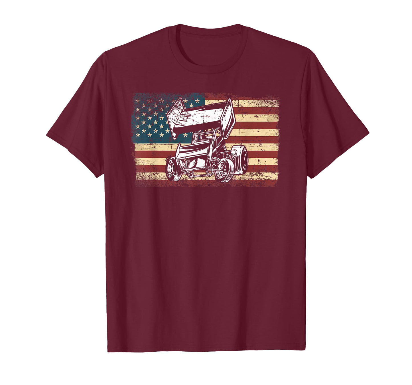 Dirt Track Racing Sprint Car Vintage Retro American Flag T-Shirt