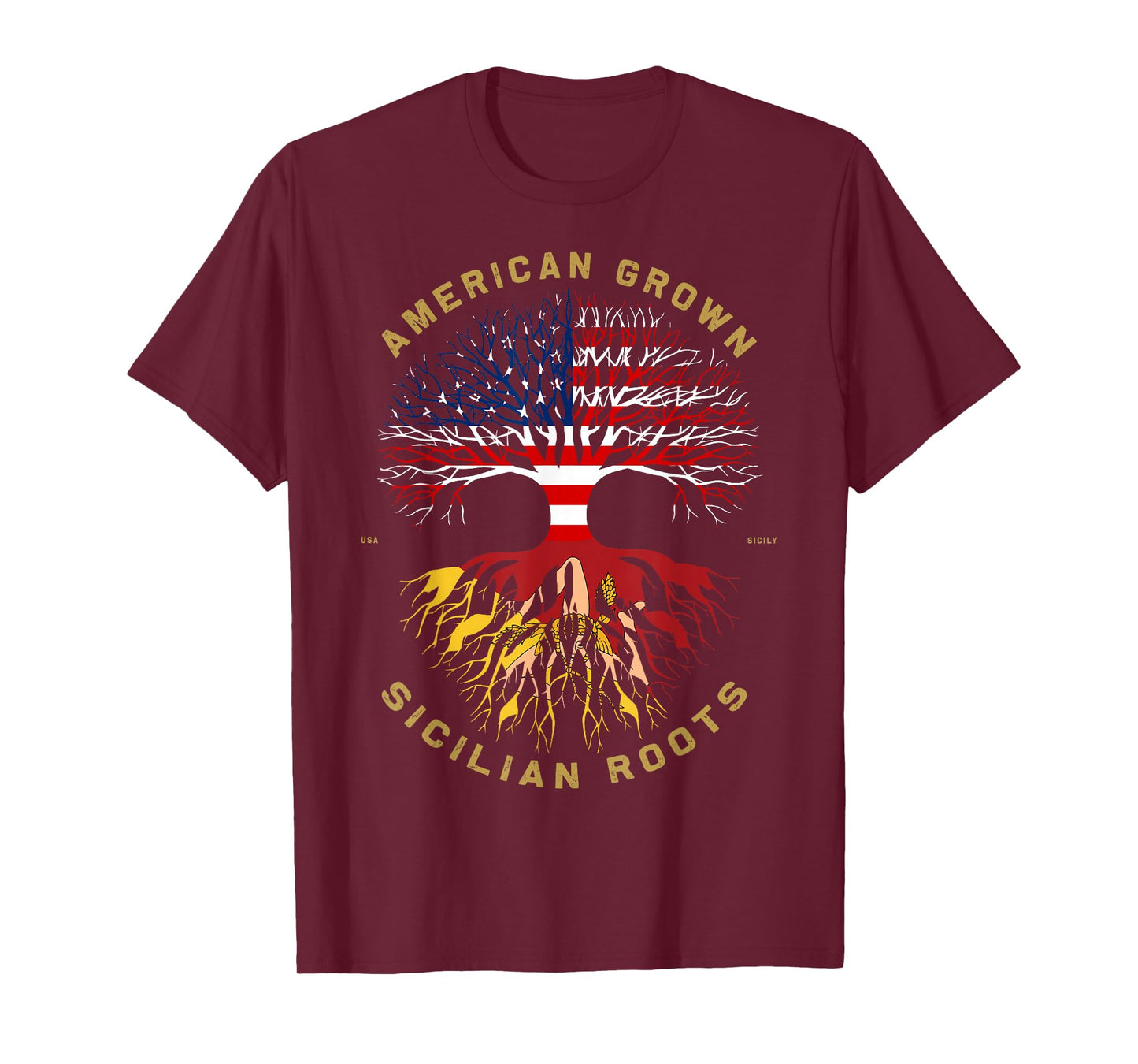 American Grown with Sicilian Roots Tree USA Flag Gifts Idea T-Shirt