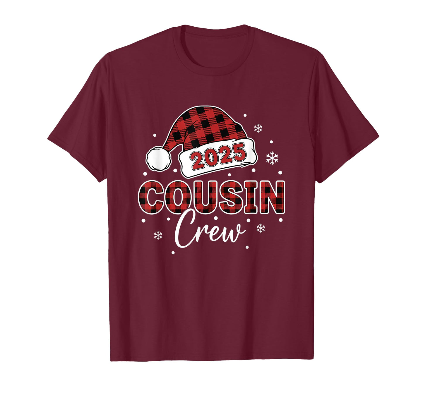 Christmas Buffalo Plaid 2025 Cousin Crew Santa Hat Xmas T-Shirt