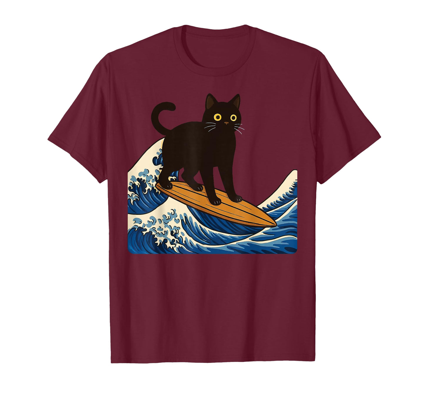 Black Cat Surfing Japanese Wave Japan T-Shirt