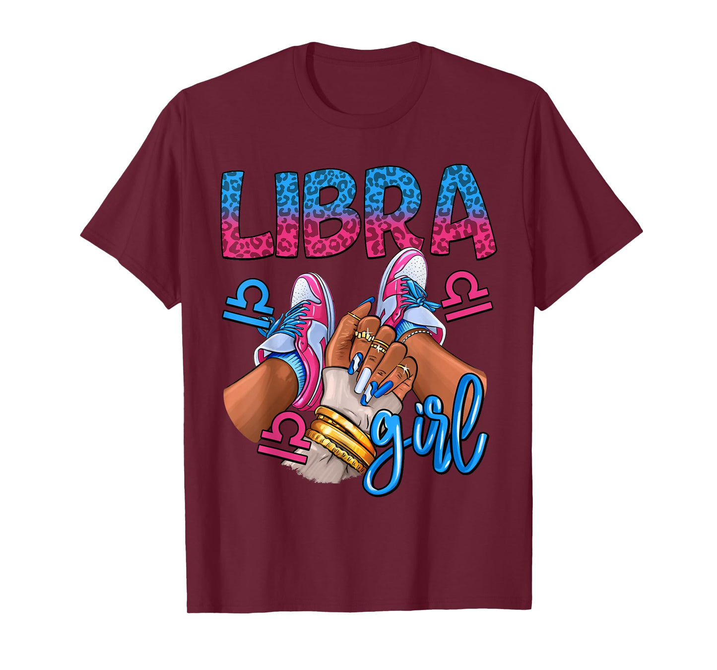 Libra Black Girl Birthday Women Sneakers Nails Zodiac T-Shirt