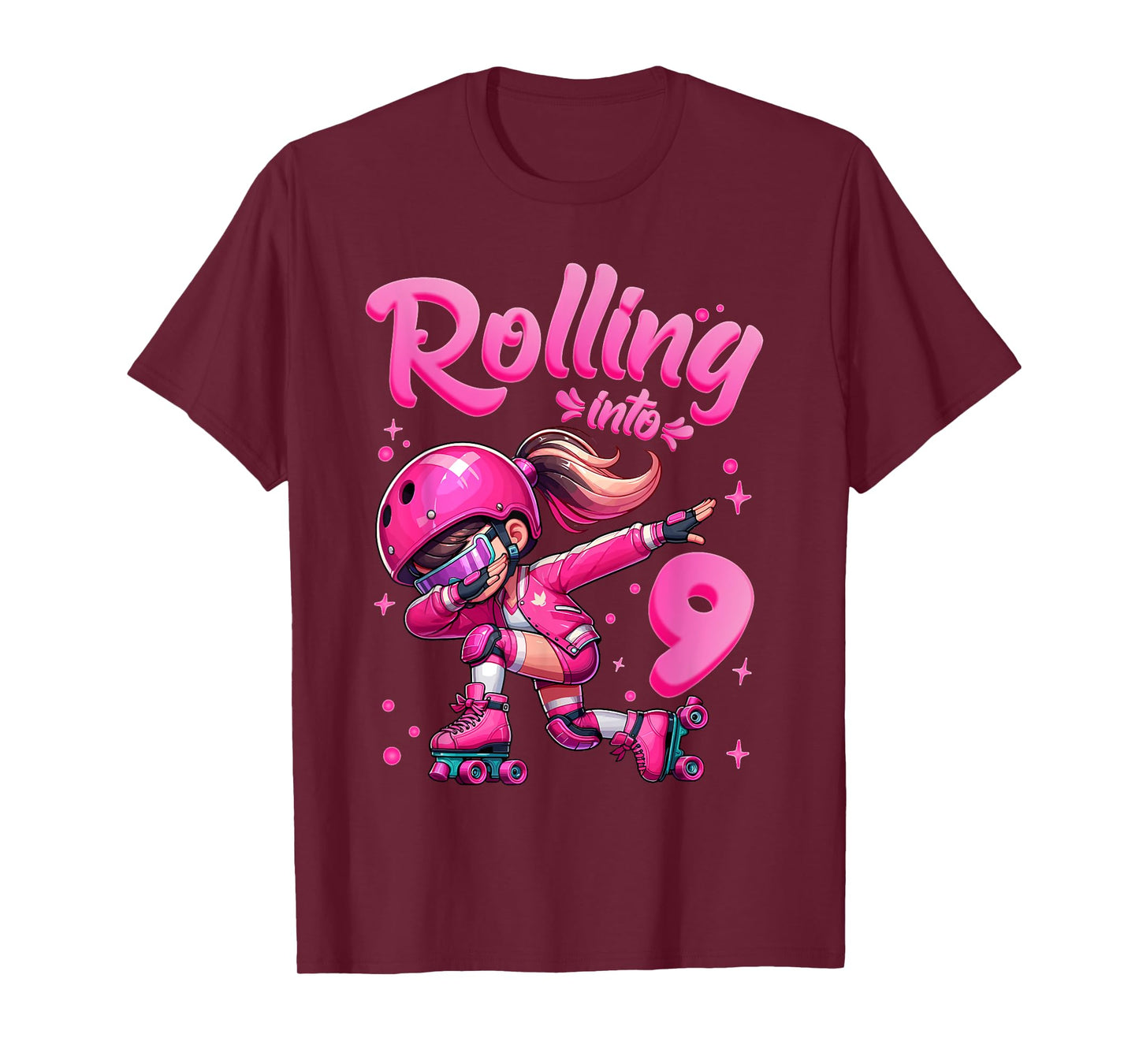 Roller Skating Girl Birthday Kids 9th Birthday Party tee T-Shirt