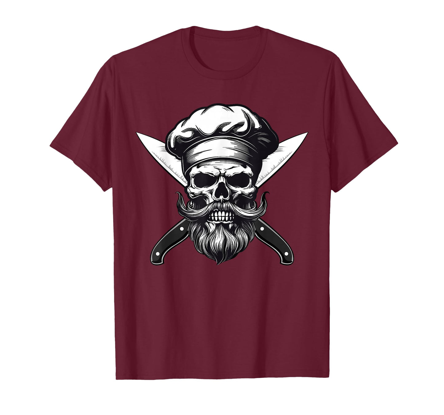 Chef Skull with Beard, Culinary Mens, Cook Skull T-Shirt