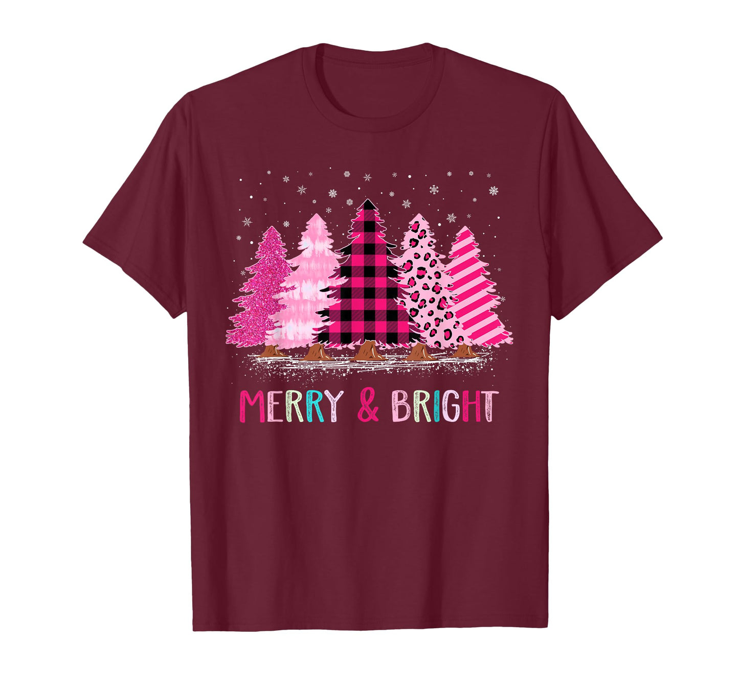 Merry and Bright Pink Christmas Tree Cute Xmas Costume Women T-Shirt