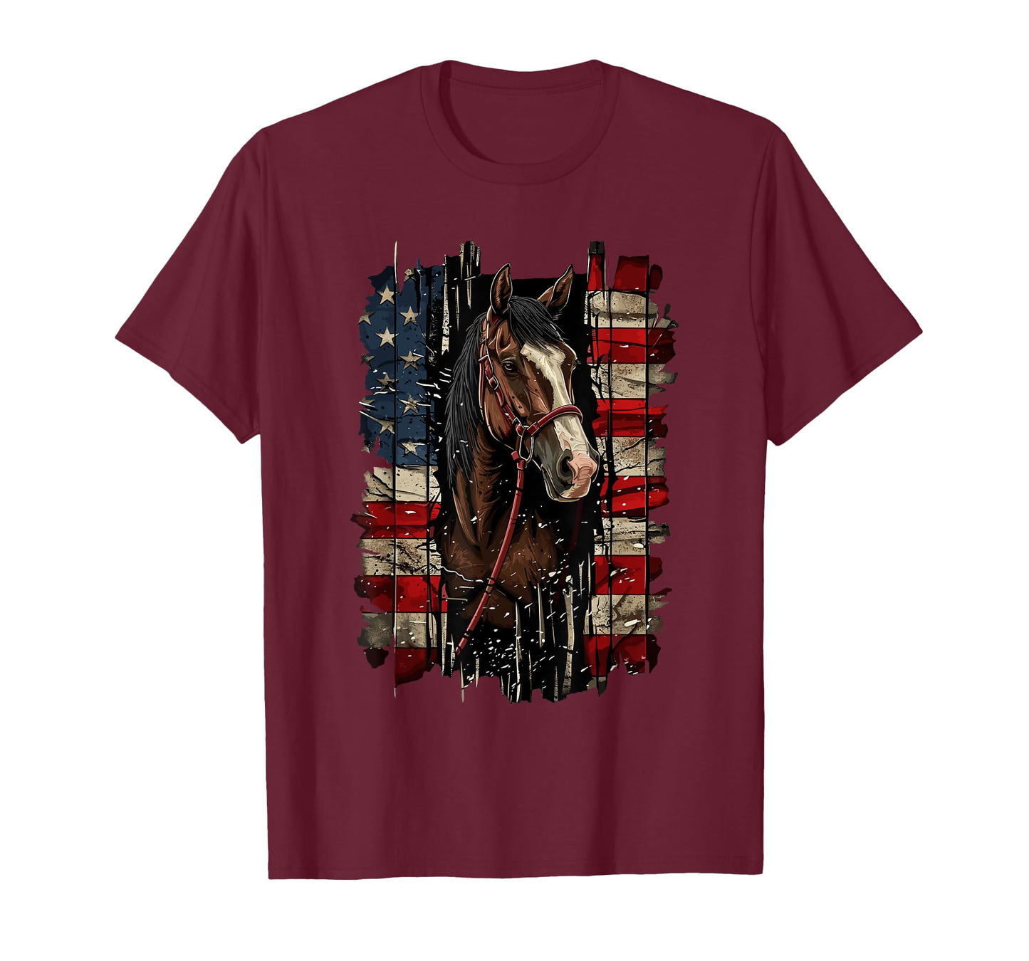 Horse Patriotic Equestrian 4th Of July USA American Flag Women Men T-Shirt