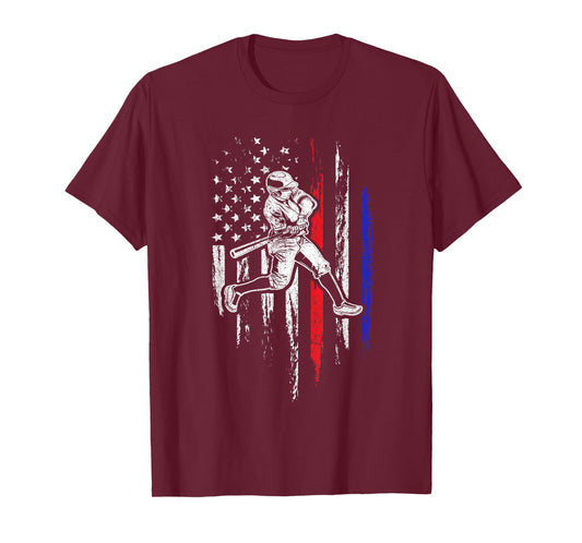 Baseball American Flag Batter Hitting USA 4th of July Gift T-Shirt