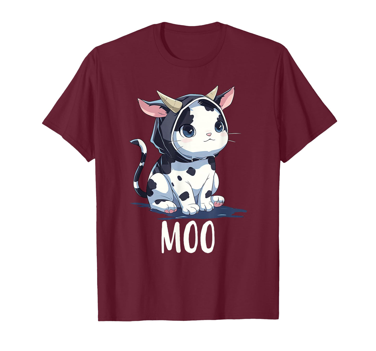 Cute Kawaii Anime Cat In Cow Costume Moo Funny Meow Cat Cow Men Women Kids T-Shirt