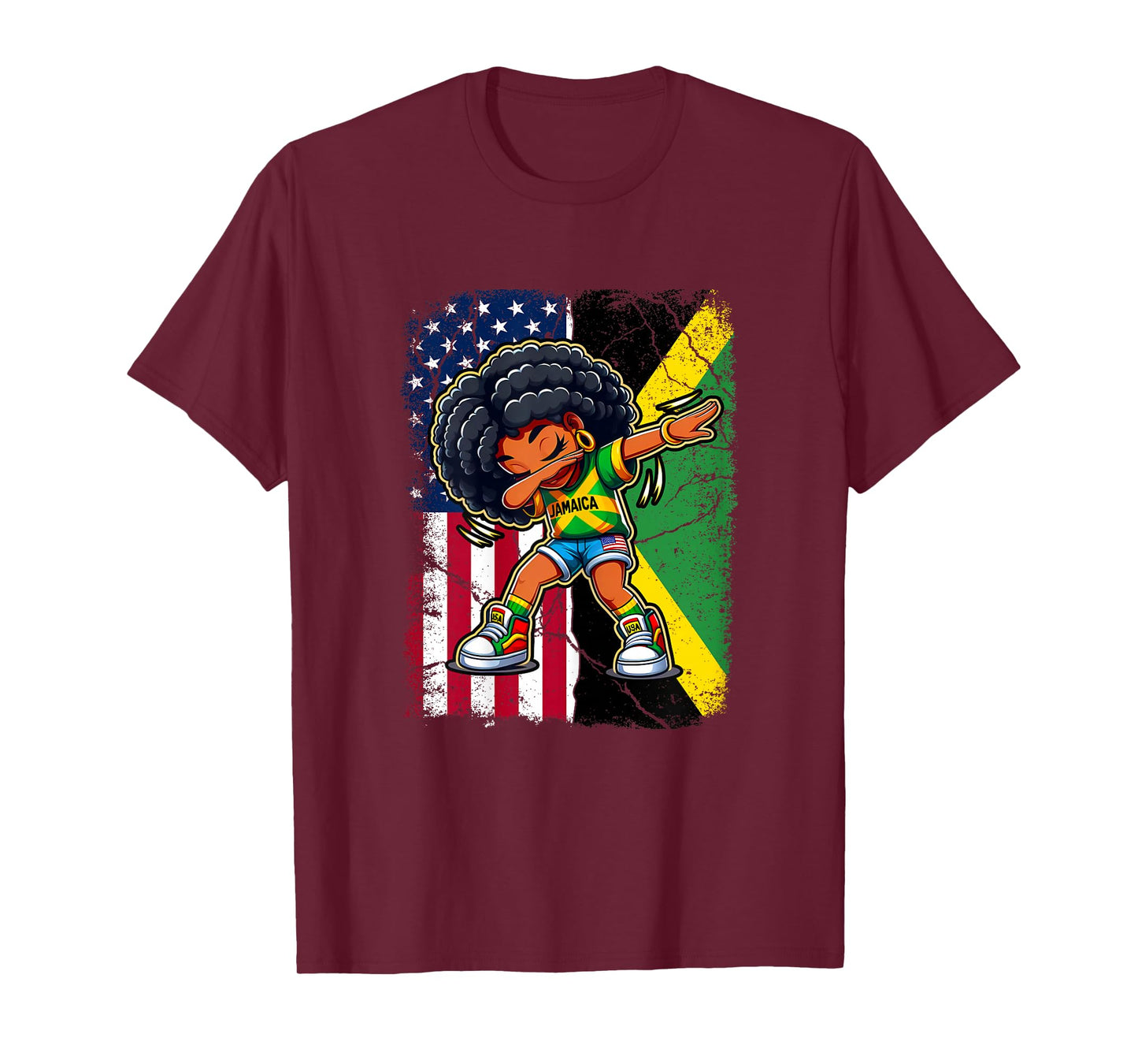 Jamaican Girl Kid Half American Half Jamaican Flag Patriotic T-Shirt