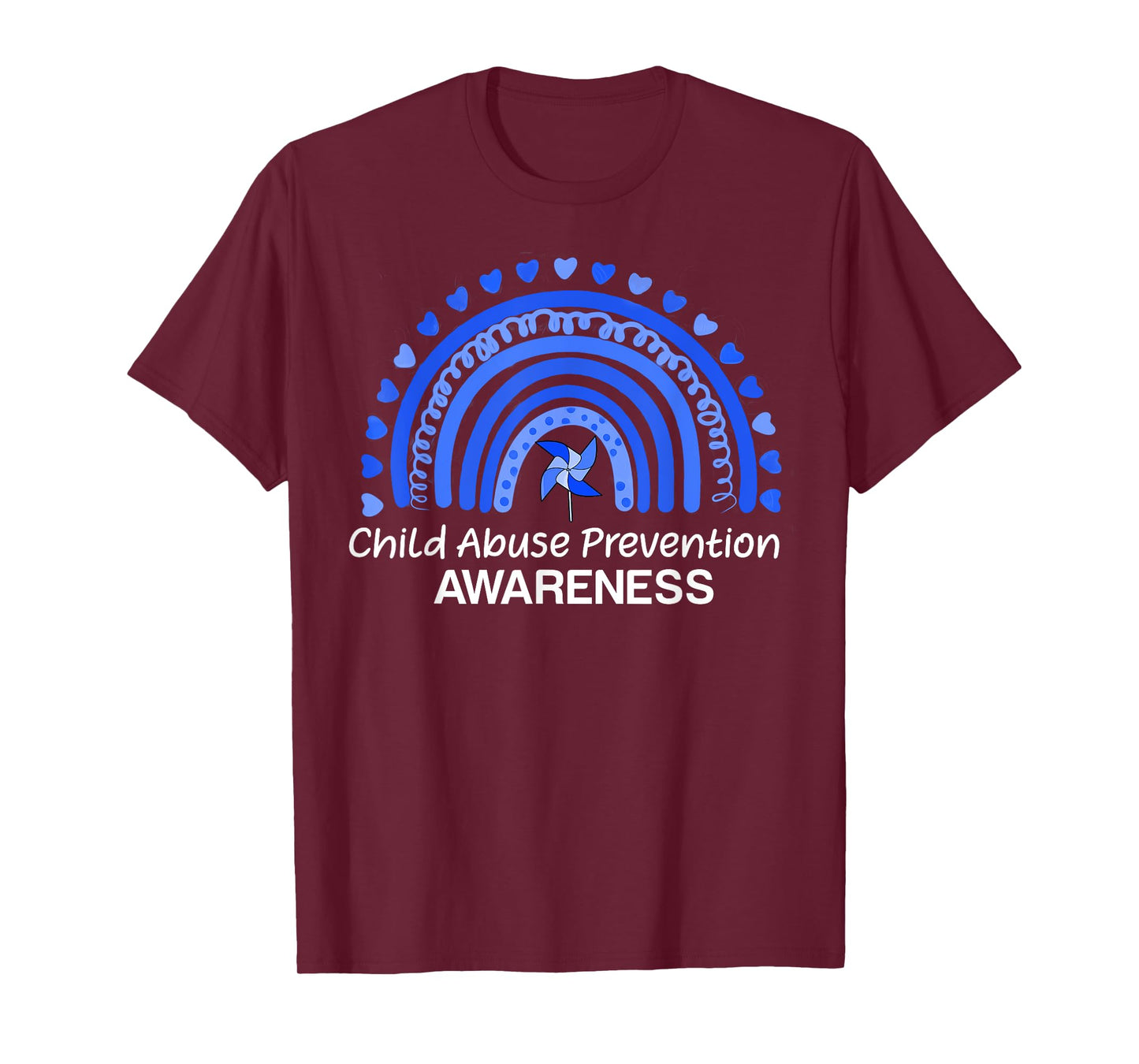 Child Abuse Prevention Awareness Blue Boho Rainbow Pinwheel T-Shirt