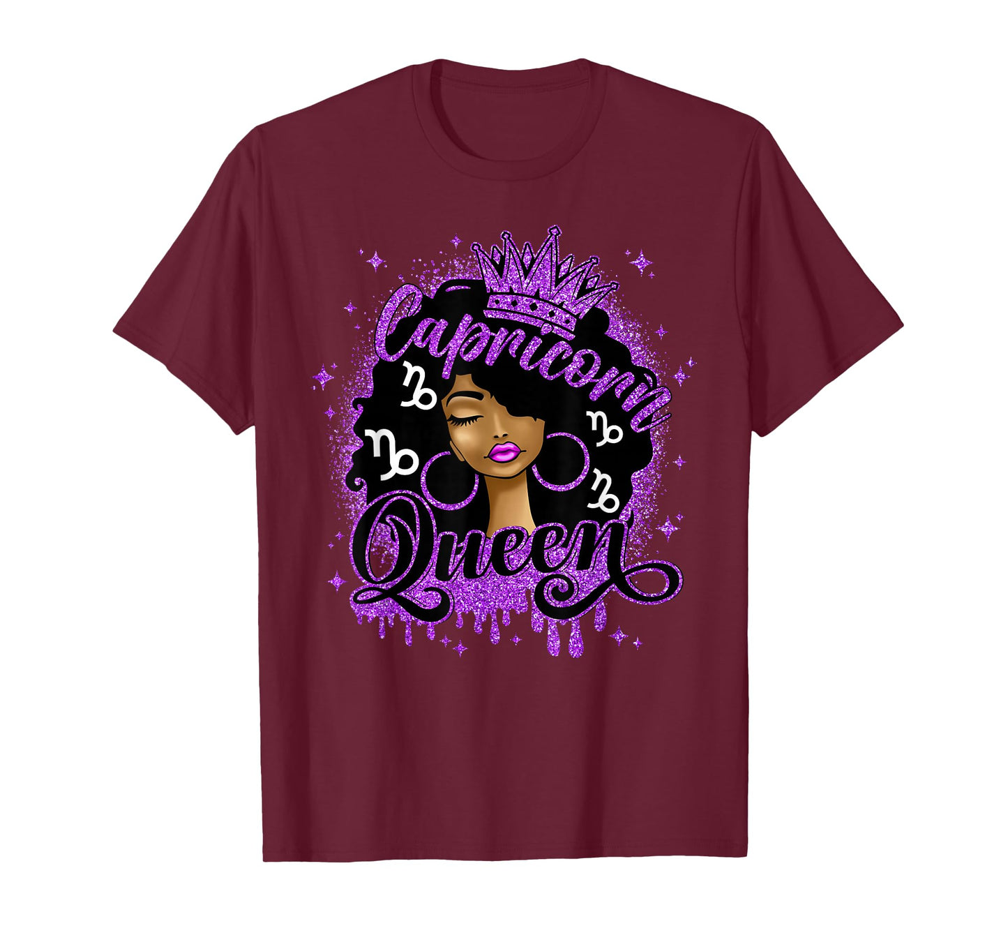 Capricorn Queen Curly Afro Women Birthday Zodiac Sign T-Shirt